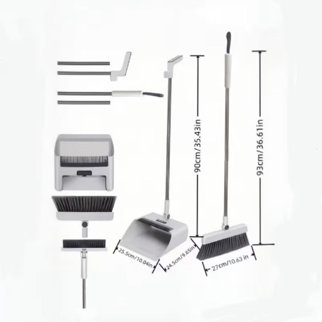 4in1 Cleaning Set:Broom,Dustpan,Window Scraper&Board Brush,Non-stick Floor Tool