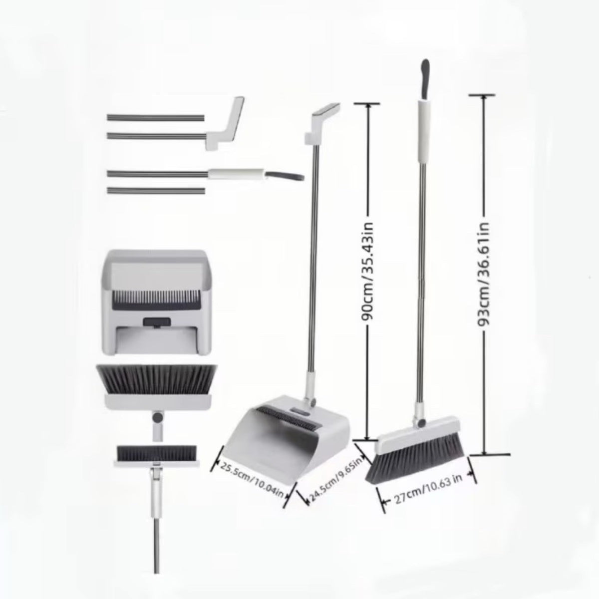 4in1 Cleaning Set:Broom,Dustpan,Window Scraper&Board Brush,Non-stick Floor Tool