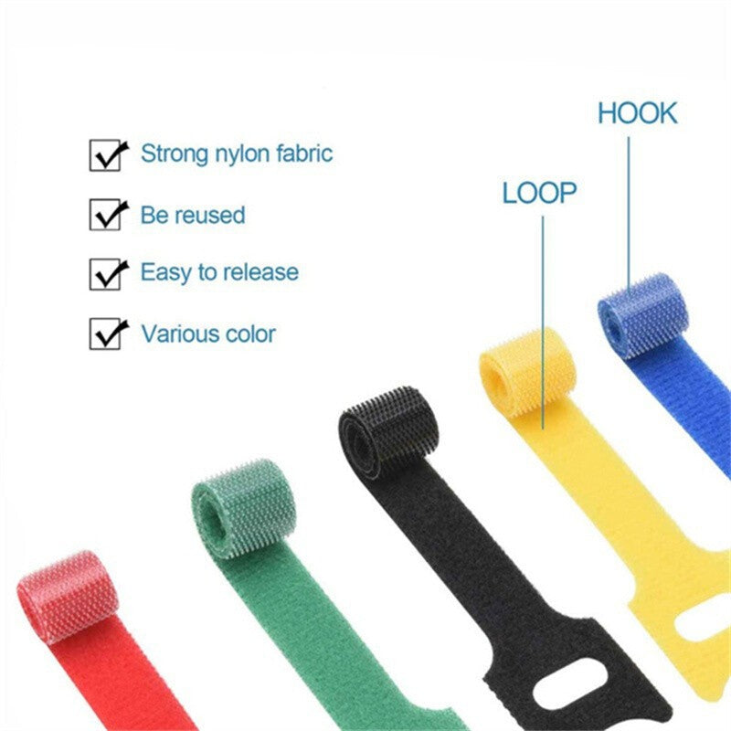 100Pcs Reusable Ties Velcros Hook and Loop Fastener Tape Nylon Cable Managemen