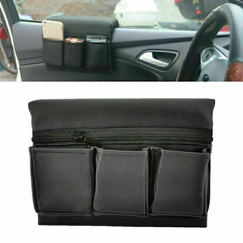 Car Window Armrest Hanging Bag Storage Box Pocket Organizer Phone Holder Black -