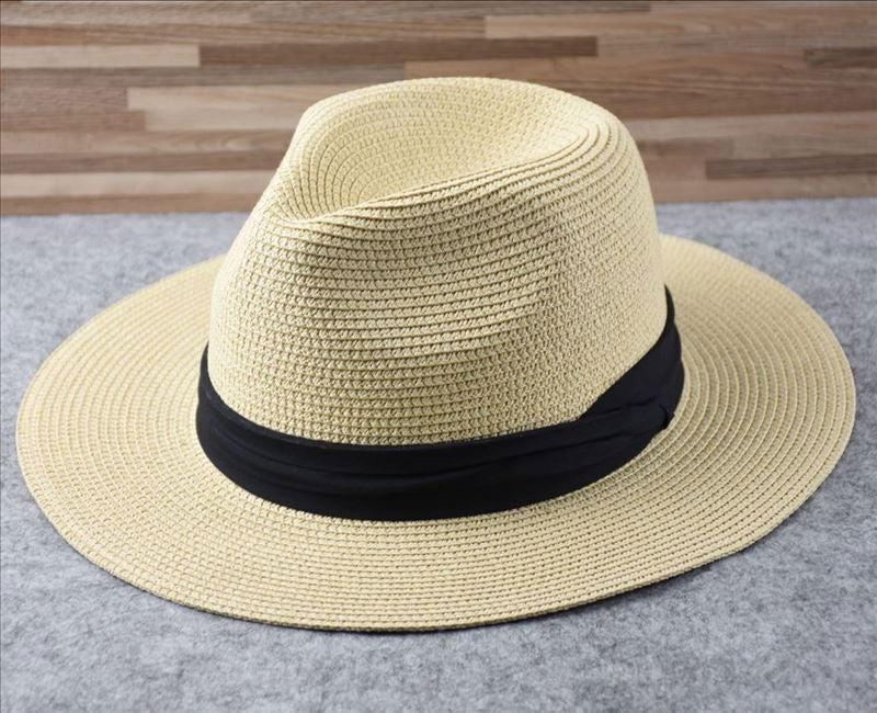Unisex Mens Women Panama Style Sun Hat Crushable Wide Brim Fedora Straw Hat Cap