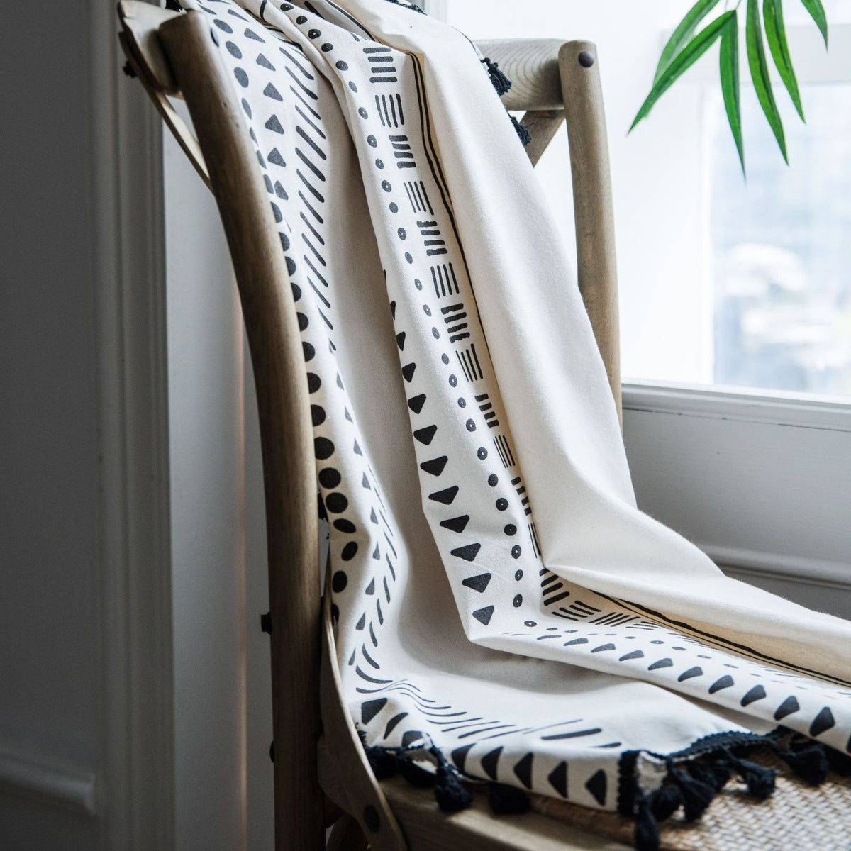 Geometric Tassels Panel Window Curtain Bohemian Cotton Linen Window Drapes