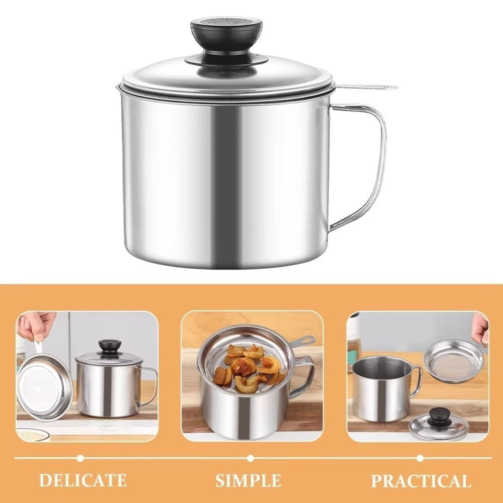 Large Capacity Oil Filter Pot 1.3L/1.8L Oil Pot Cooking Oil Strainer  Kitchen