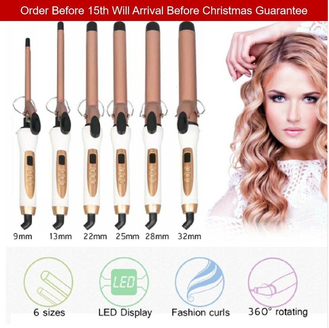 Automatic Rotating Hair Curler Wand 9mm Waver Curling Tongs Iron Ceramic Barrel