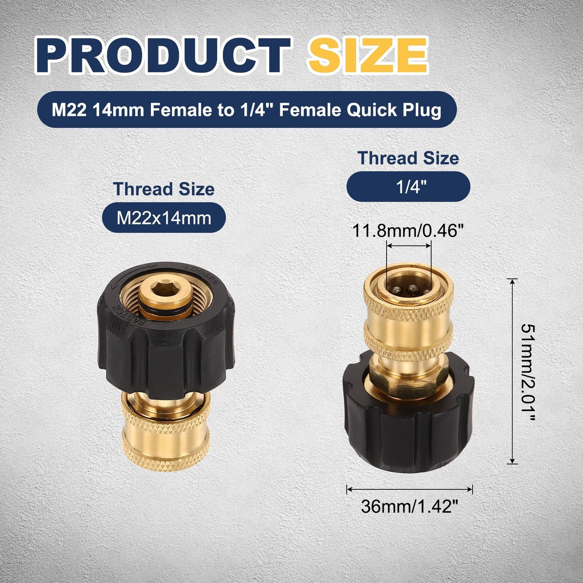 Pressure Washer Adapter, M22 14mm Female to 1/4" Female Quick Plug Brass Fitting