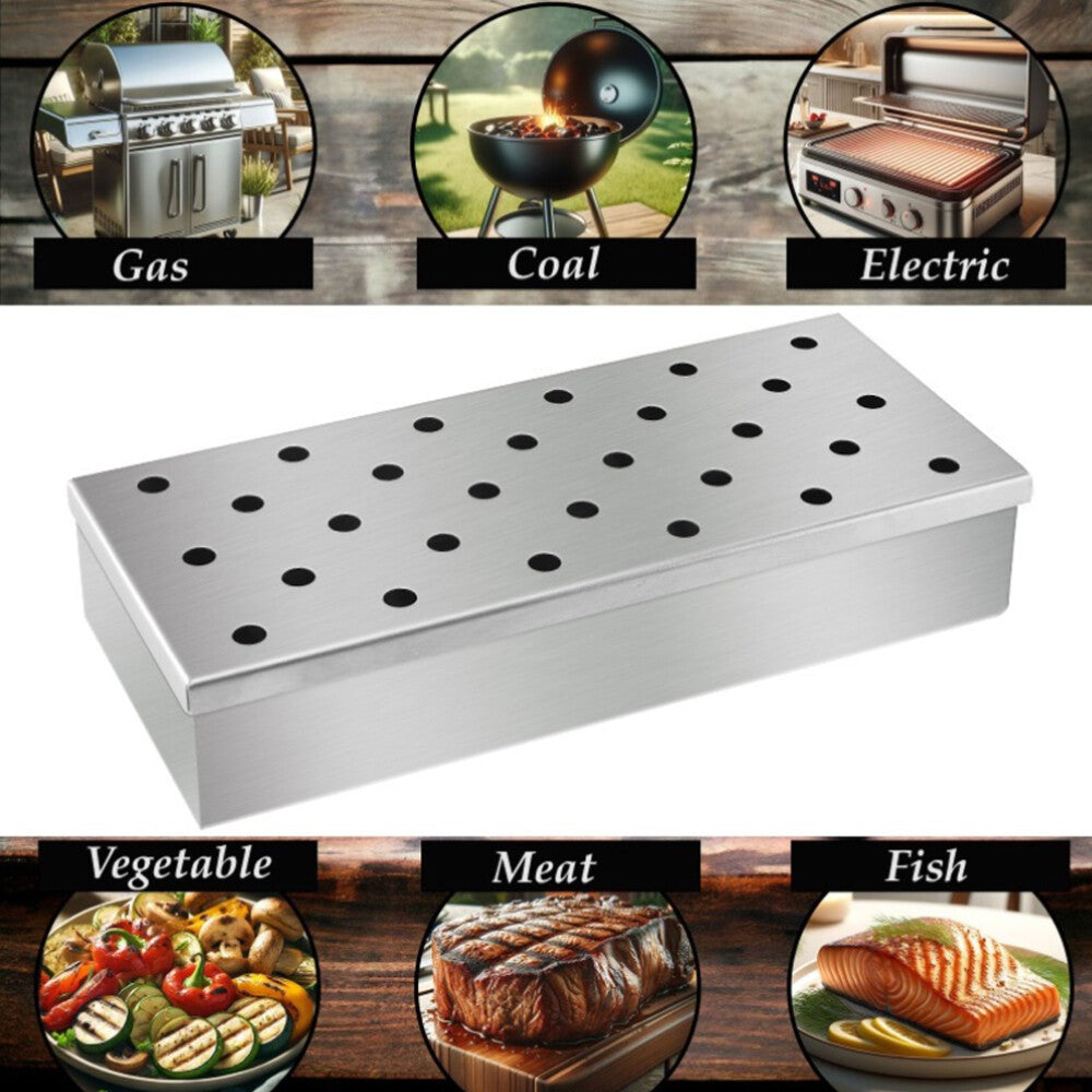 BBQ Stainless Steel Wood Chip Smoke Box For Gas Charcoal Grills Smoking Tool