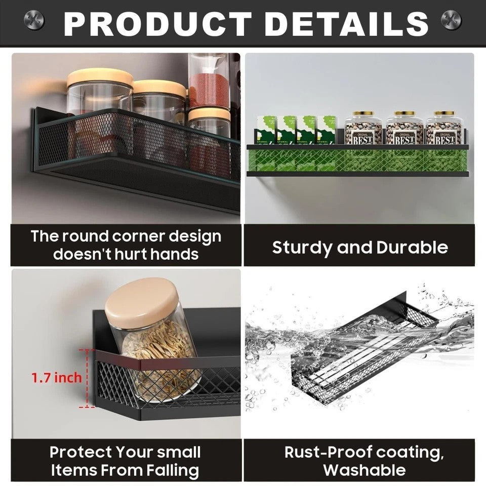 2 Pack Magnetic Kitchen Spice Shelf Refrigerator Storage Rack Holder