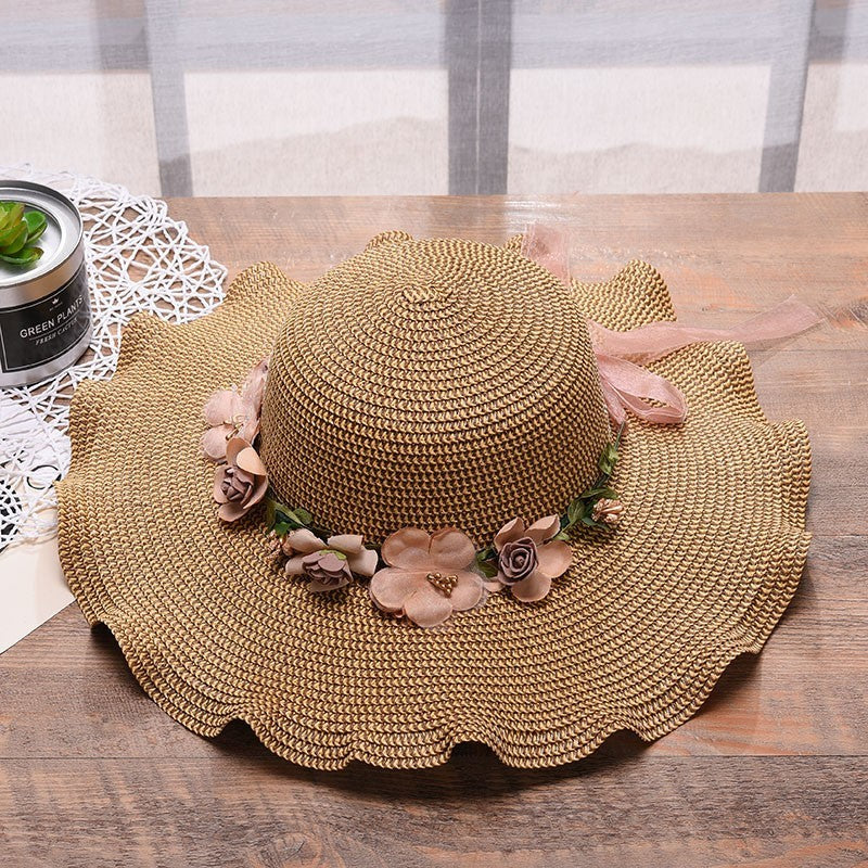 Womens Summer Sun Beach Floppy Floral Straw Hat Ladies Foldable Large Brim Hats
