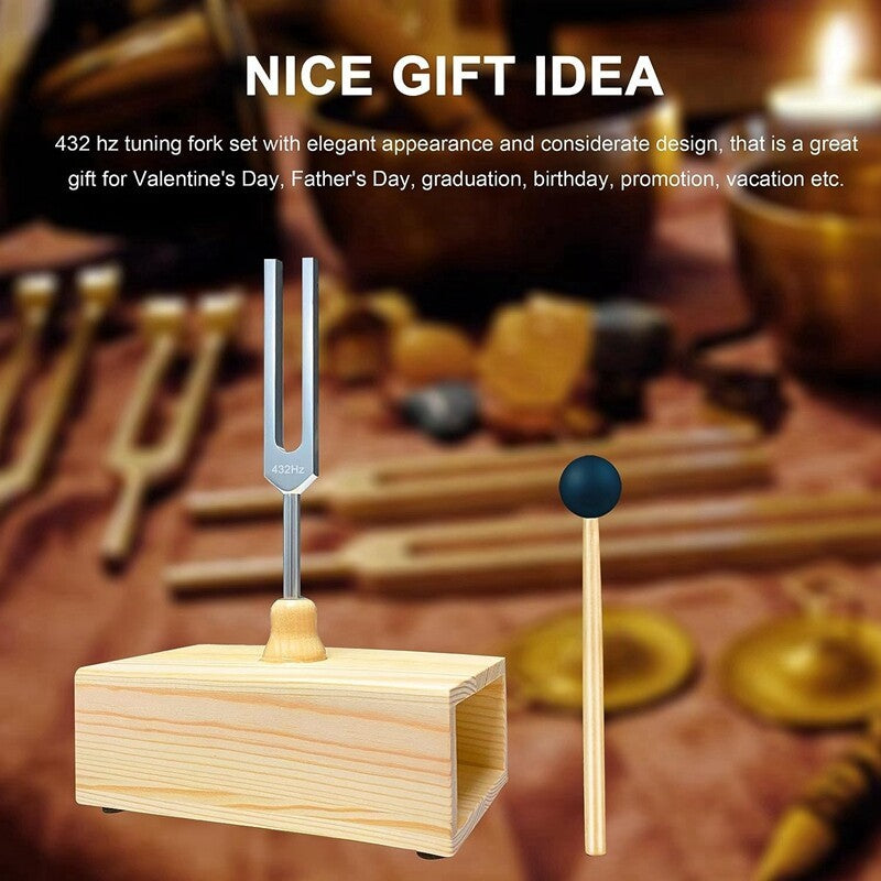 432Hz Tuning Fork Kit With Wooden Resonance Box & Mallet for Yoga Healing