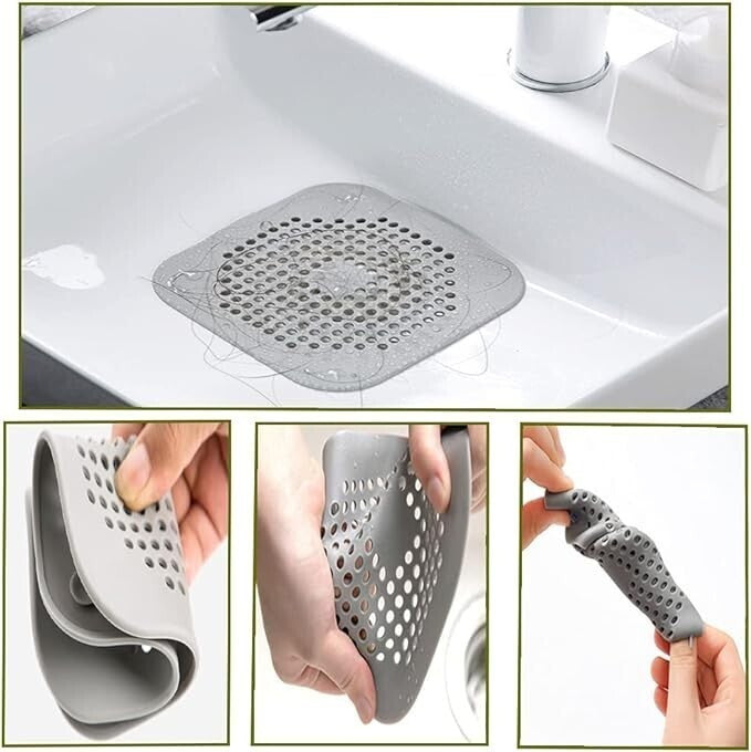Silicone Bath Tub Floor Shower Drain Cover Hair Catcher Sink Strain Filter