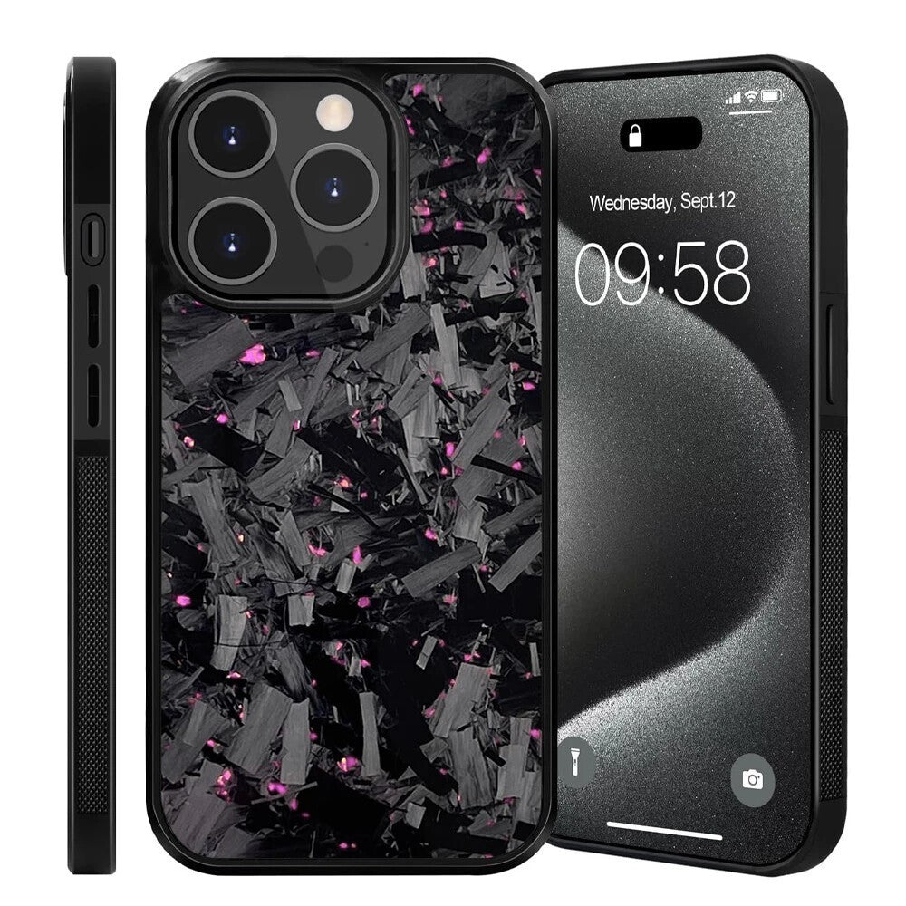 Glossy Forged Carbon Fiber Case for iPhone 16 Pro Max 15 14 Magsafe Armor Cover