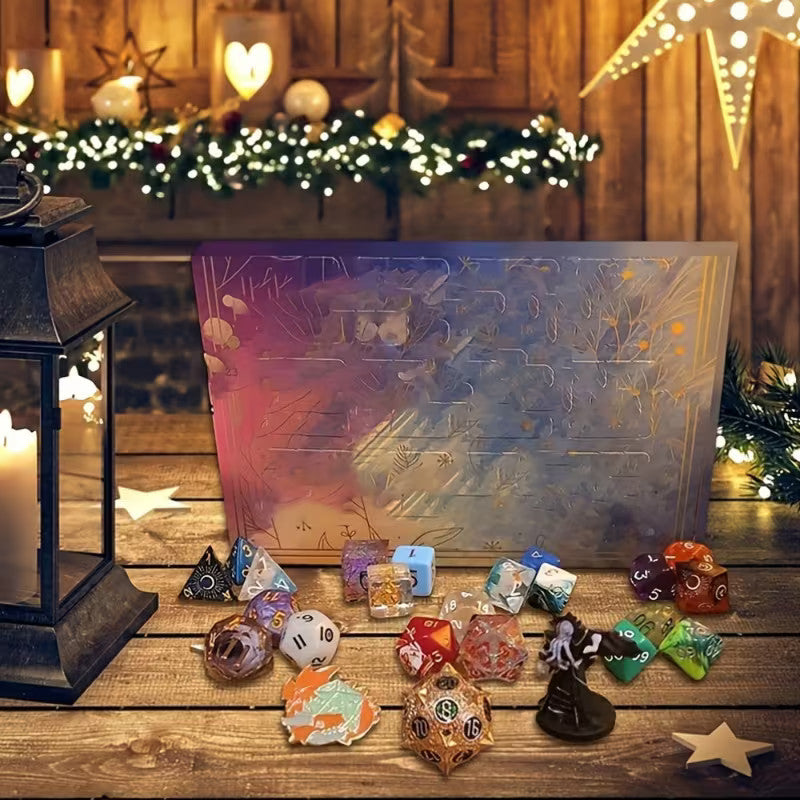 24 Day Christmas Dice Countdown Calendar, Multi Sided Dice Set Tabletop Games