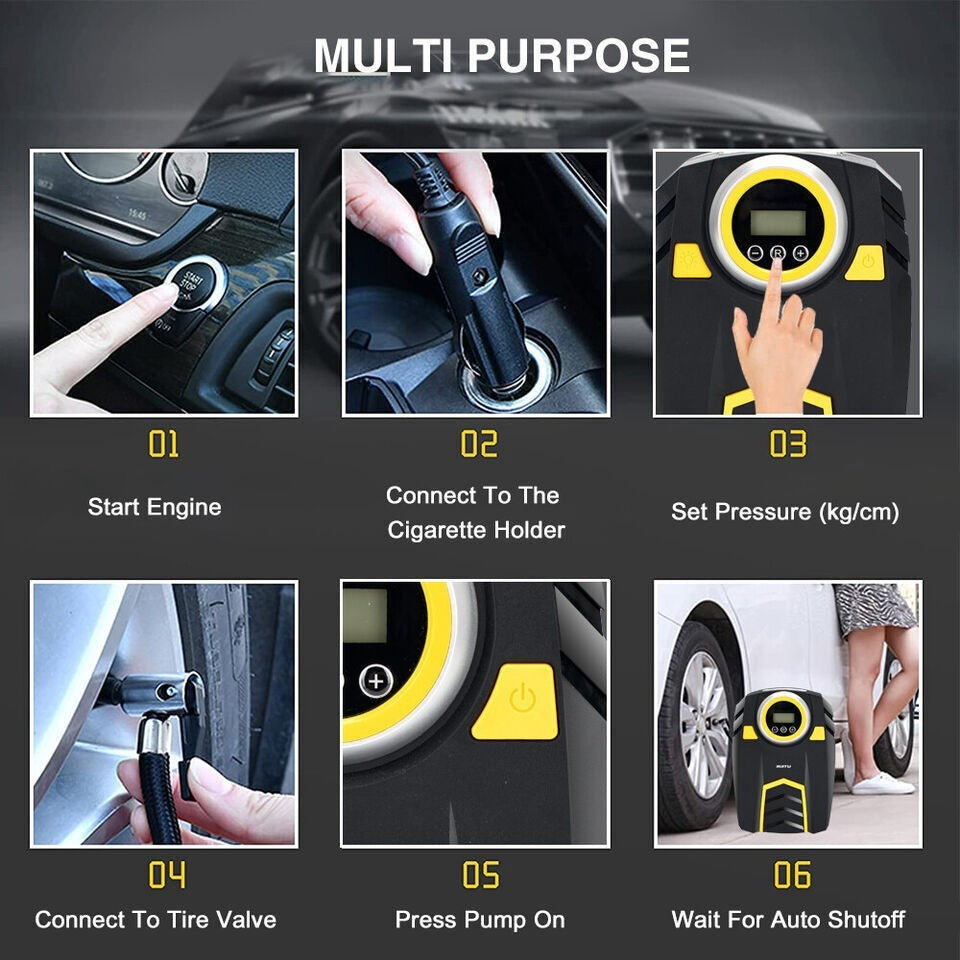 UK Car Tyre Inflator Pump Digital Portable Tyre Air Compressor Pump 12V Electric