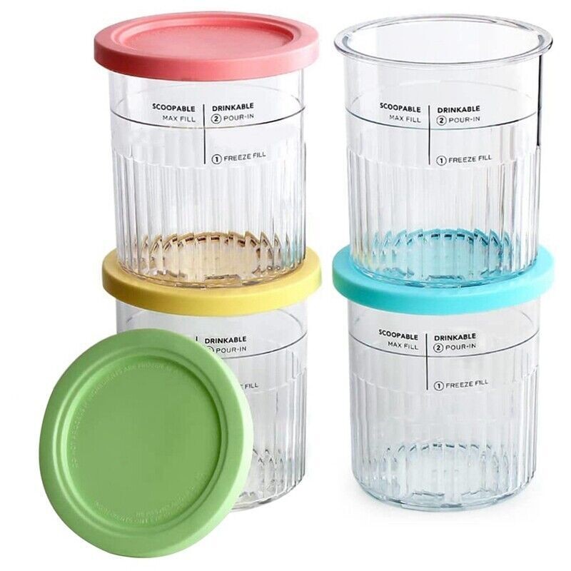 For Ninja NC500 NC501 Tubs 4 Pack with Color Lids, Replacement Pint Containers