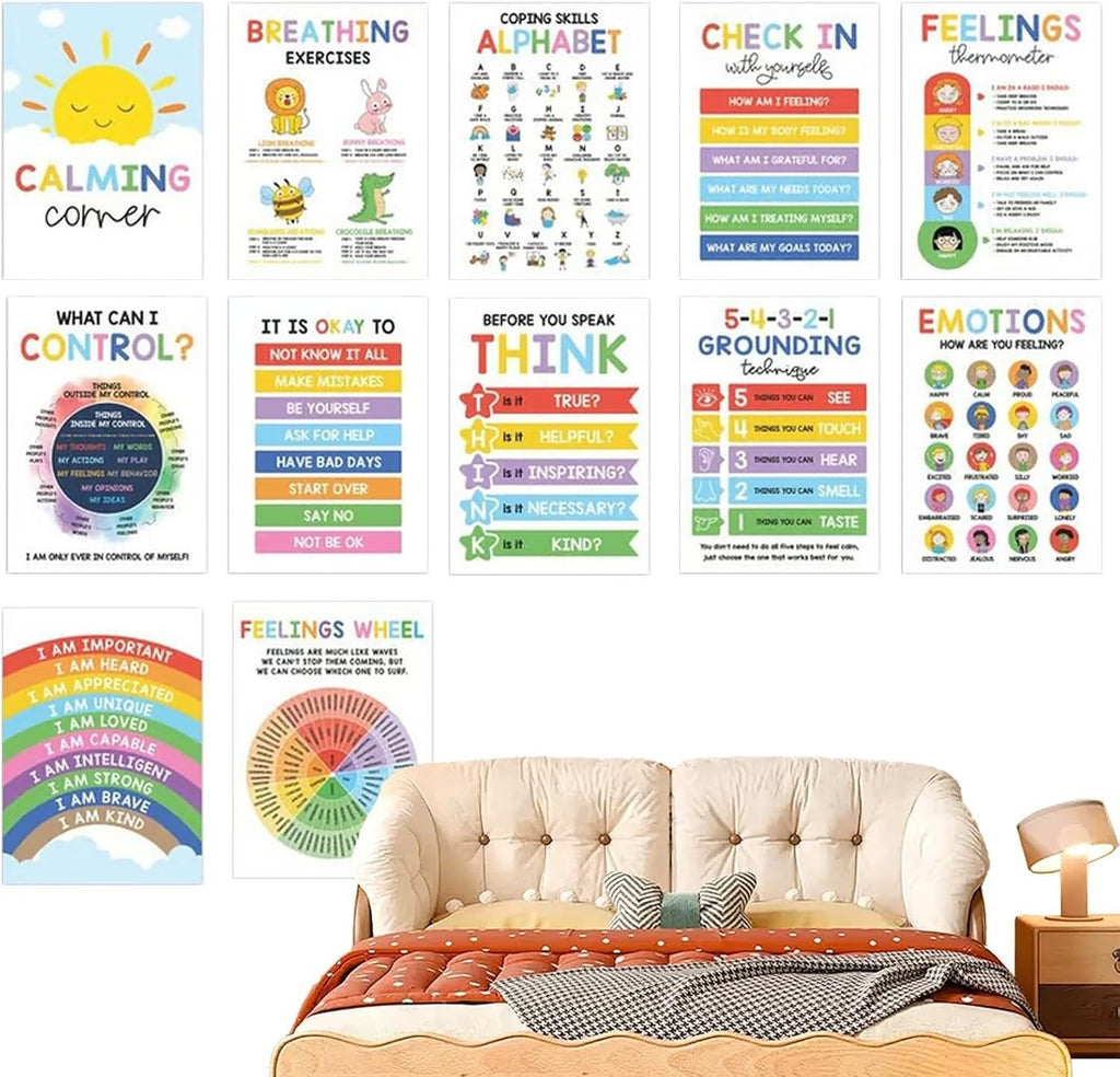 12X Calming Corner Posters Kids Feelings Wheel Chart Emotions Poster Sensory