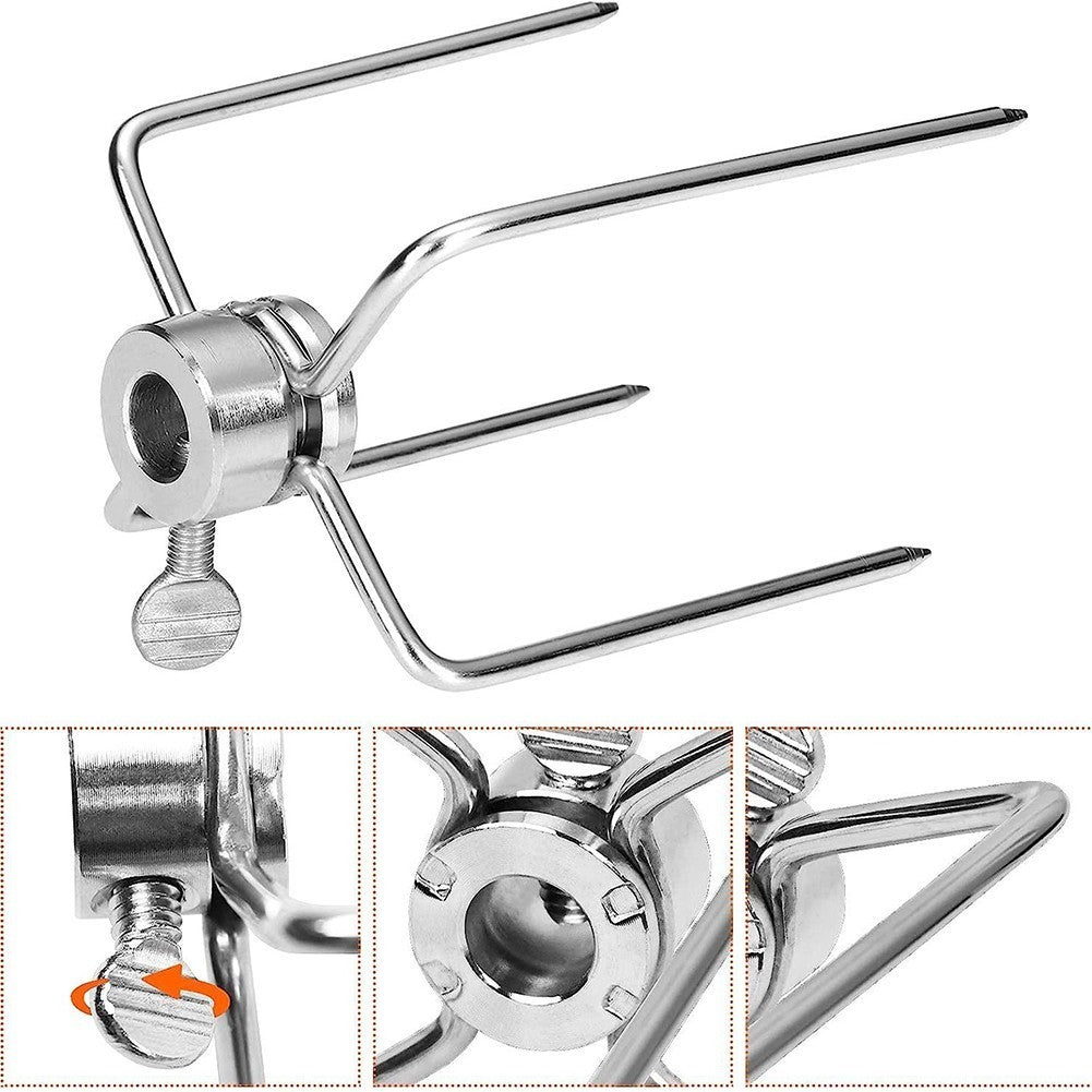 Stainless Steel BBQ Rotisserie Meat Forks Clamp with Locking Screw Set of 2