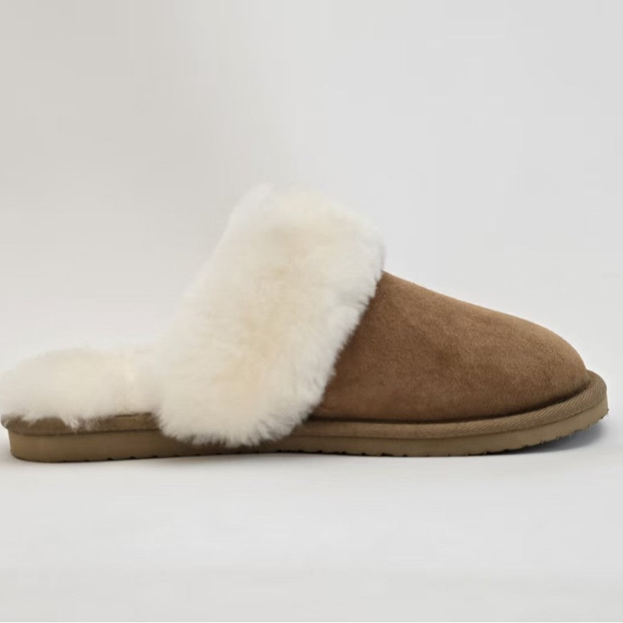 Women's Genuine Sheepskin Luxury Mule Comfort Winter Non-Slip Slippers