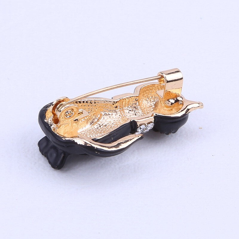 Vintage Style Black Enamel Crystal Cute Cat kitten Charm Animal Brooch Pin Gift