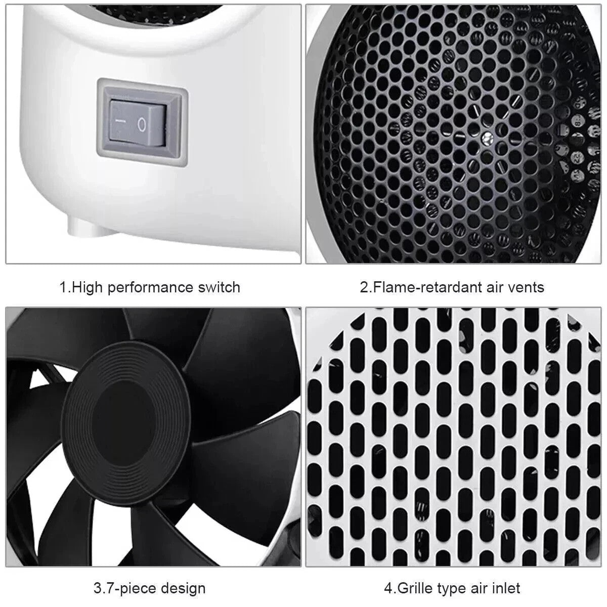 400W White Electric Heater Portable Desktop Fan Heating Warmer Home Office