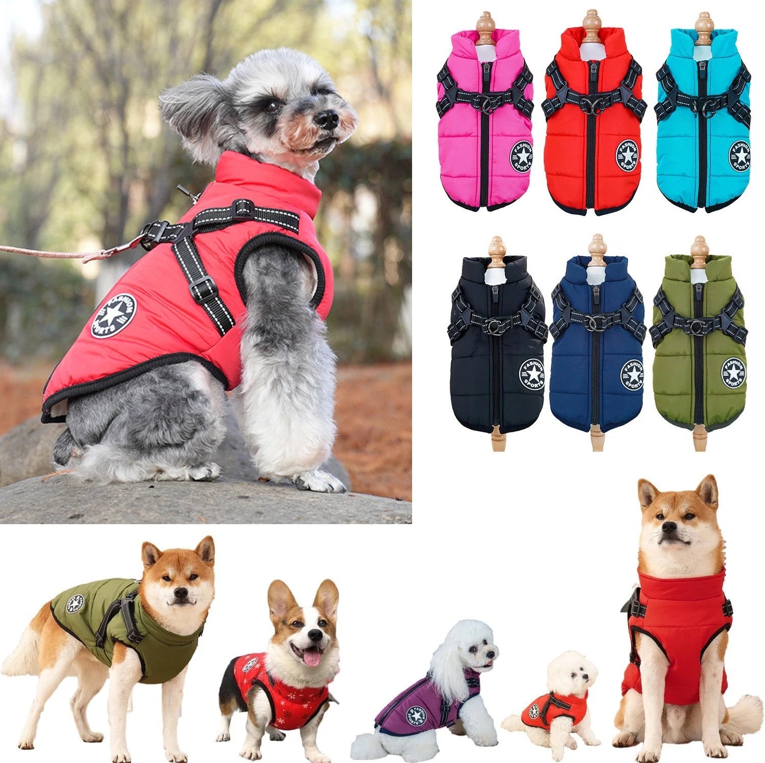 UK Pet Dog Vest Puppy Dog Autumn Winter Warm Padded Coat Harness Zip Jacket