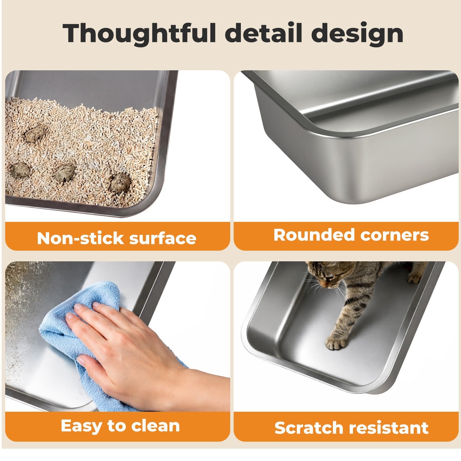 Cat Litter Box Stainless Steel Toilet Tray for Kittens Cats Large Open