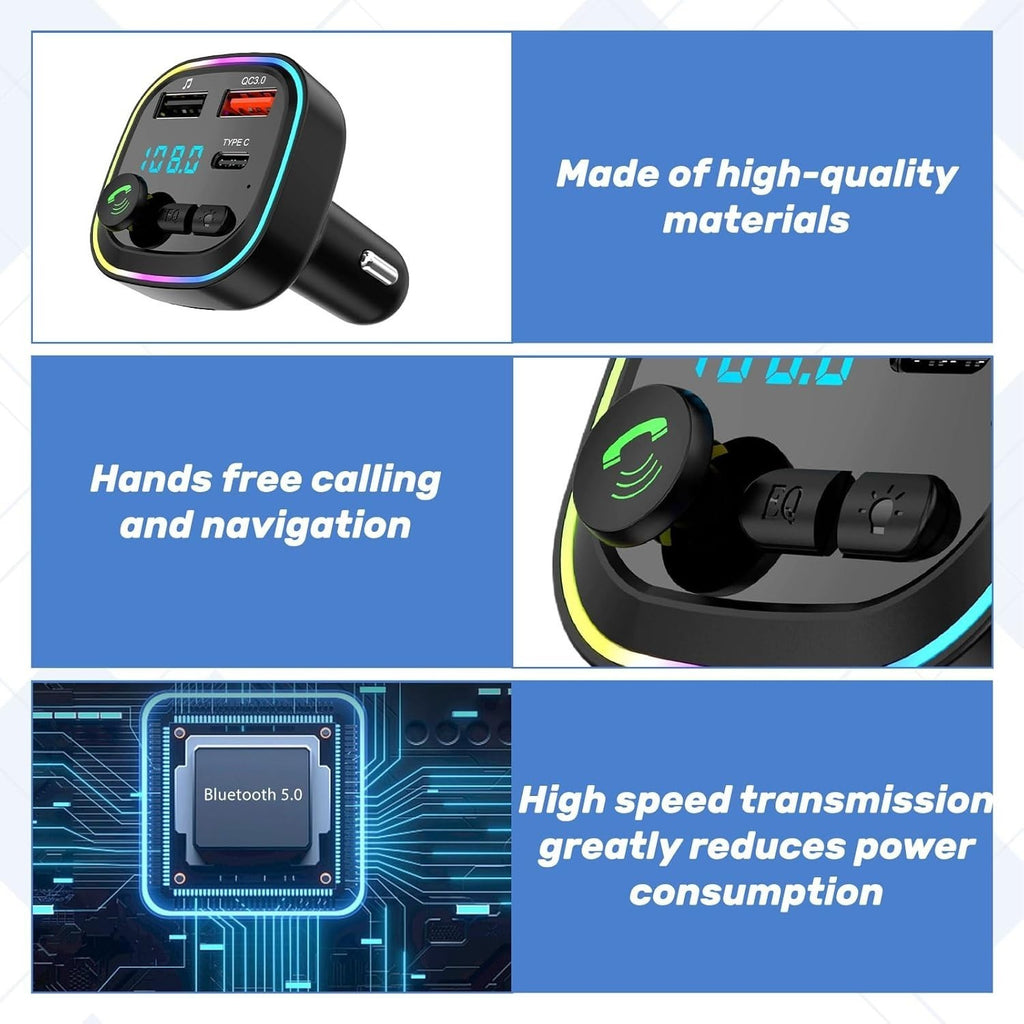 Car Charger Bluetooth 5.0 Wireless FM Transmitter MP3 Player USB PD Fast Adapter