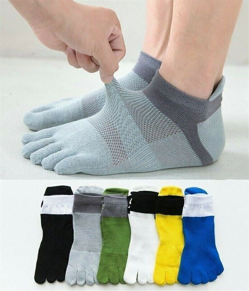 5 Pack Men Ankle Five Finger Toe Socks Combed Cotton Casual Sport Breathe Mesh
