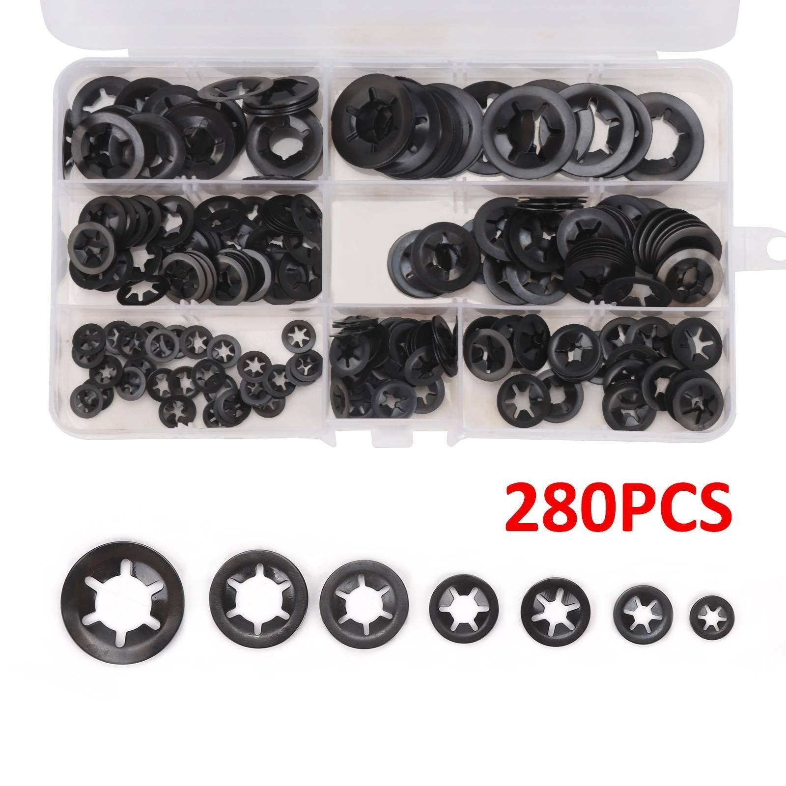 280/340Pcs Starlock Washers Push On Lock Star Tooth Grab Fastener Clips Lock Set