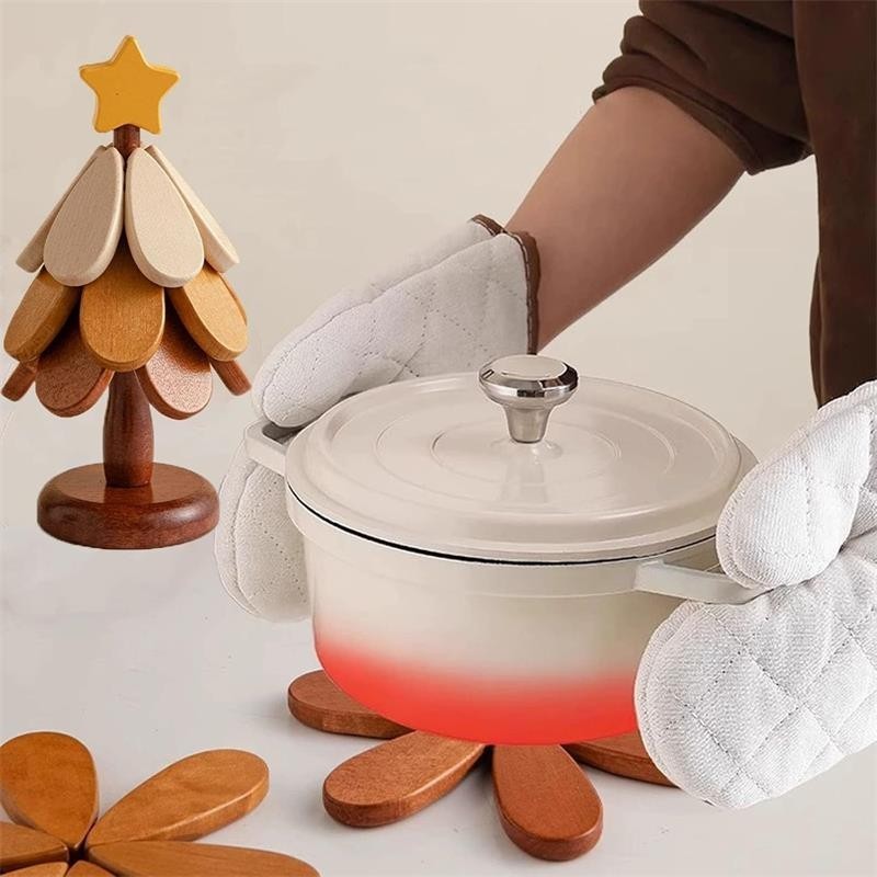 Christmas Tree Coasters Wooden,Wooden Christmas Tree Trivet for Hot Dishes