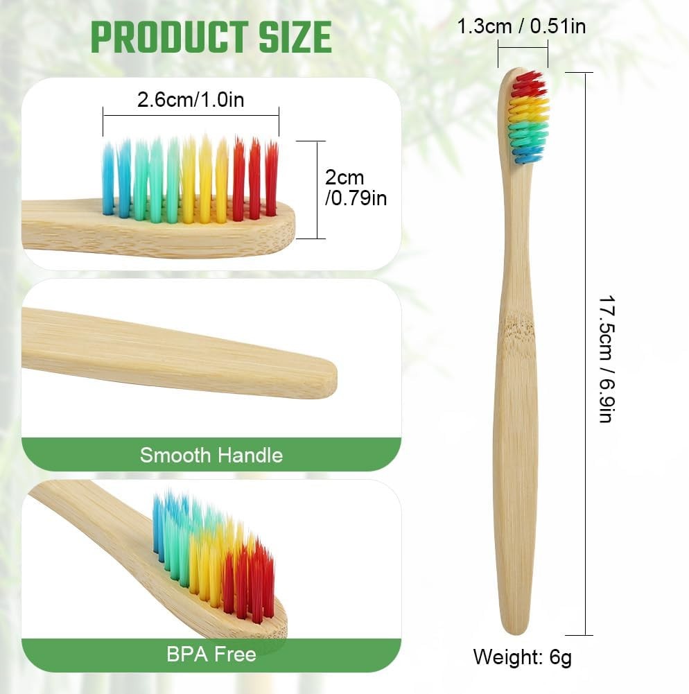 Bamboo Toothbrushes for Adults, 12 Pack Eco Friendly Natural Wooden Toothbrush,