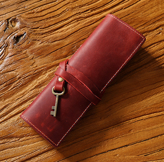 Leather Pencil Case Roll Up Retro Pen Holder Storage Pouch Pen Curtain