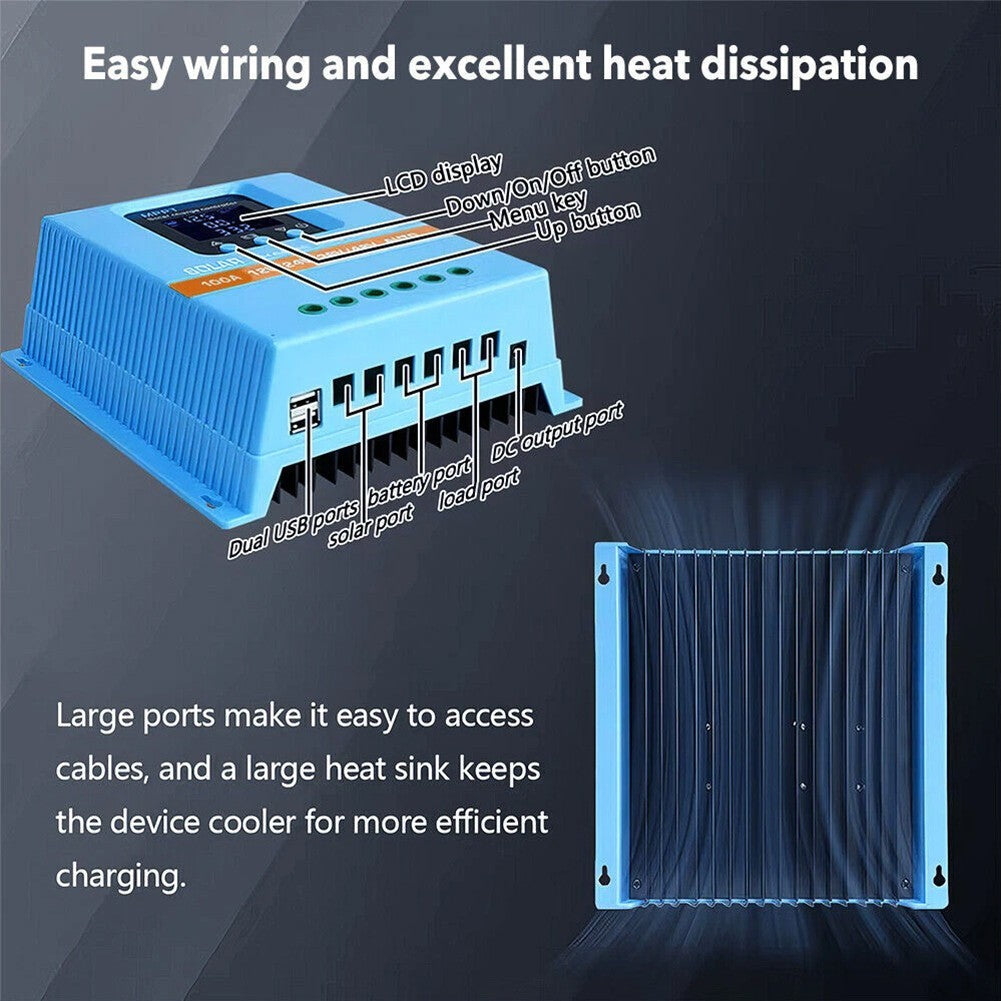 Upgraded 100A MPPT  48V-12V Solar Charge Controller Solar Panel Charge Regulator
