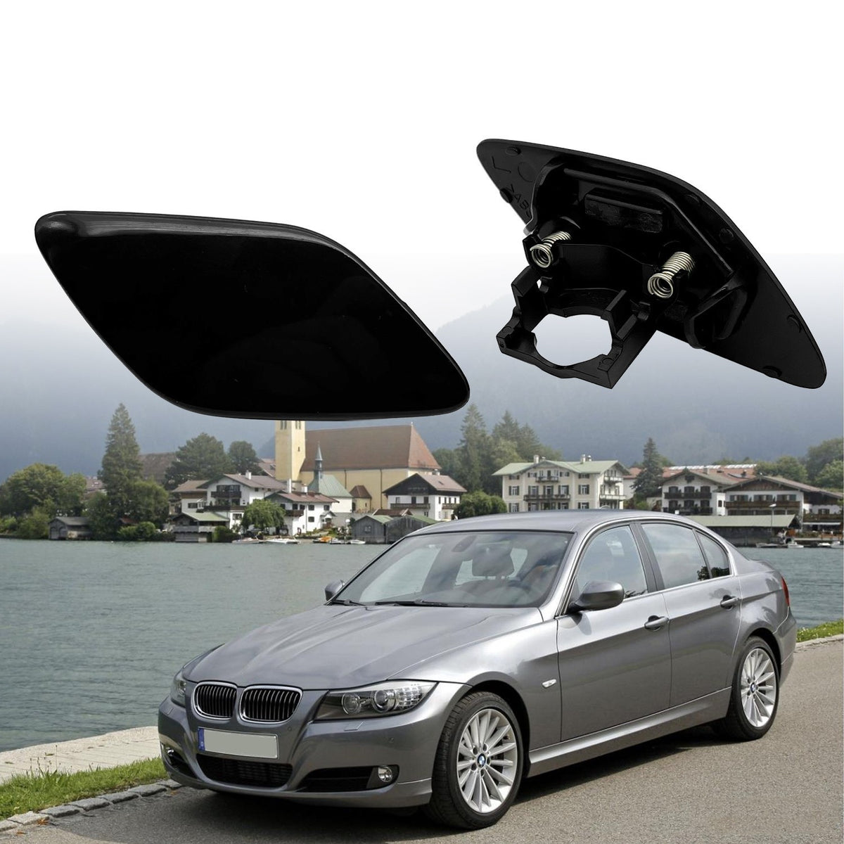 Left& Right Pair For BMW E92 E93 Headlight Washer Jet Spray Nozzle Cover Cap