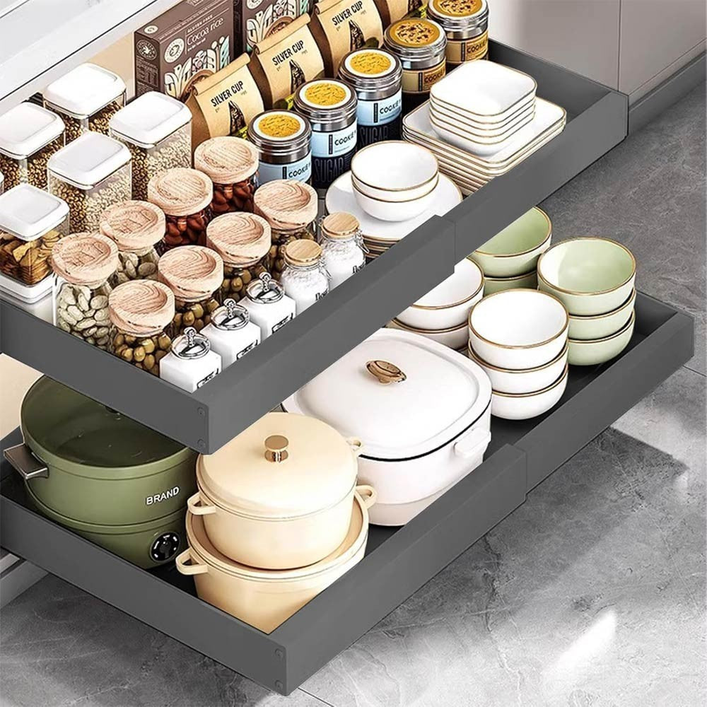 Extendable Pull Out Cabinet Organizer Slide Out Drawer Storage Shelves Kitchen