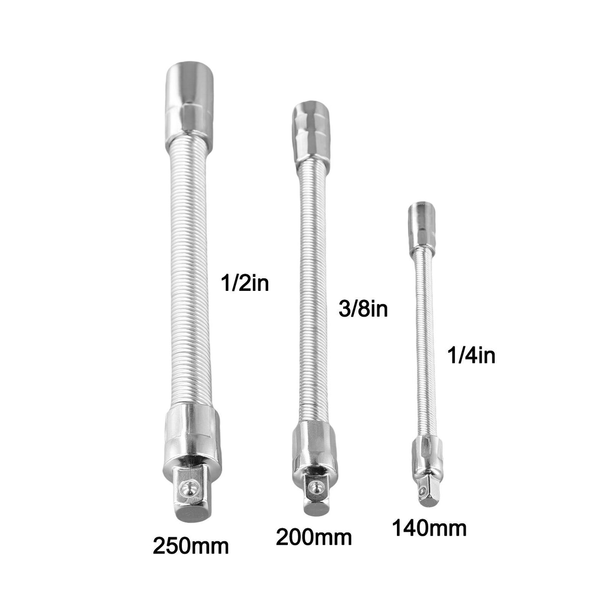 Socket Extension Bar Flexible 3pcs Set for Ratchet Wrench 145 205 250mm Metal
