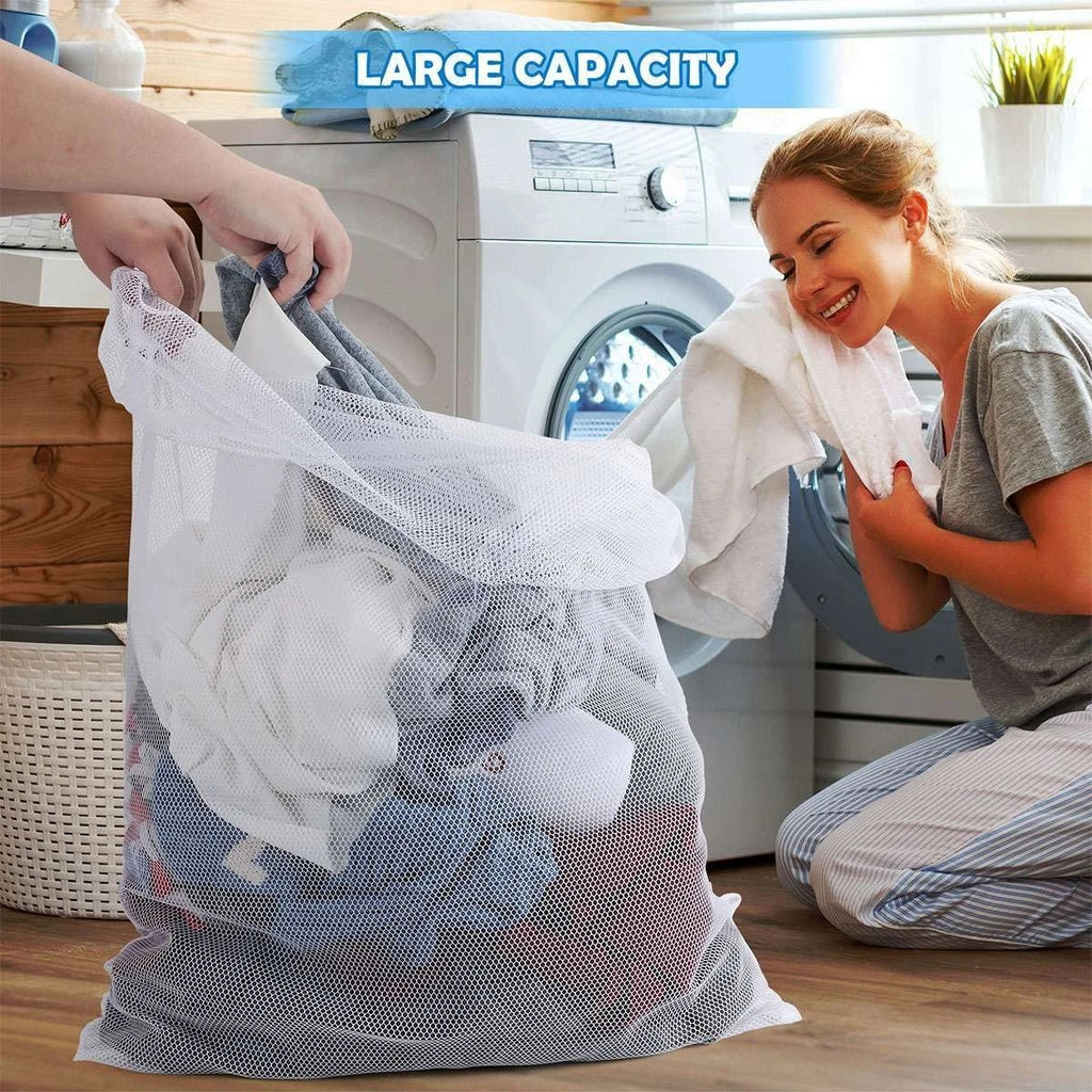 Large Mesh Laundry Wash Bags For Washing Machine Delicates Net Carry Washable UK