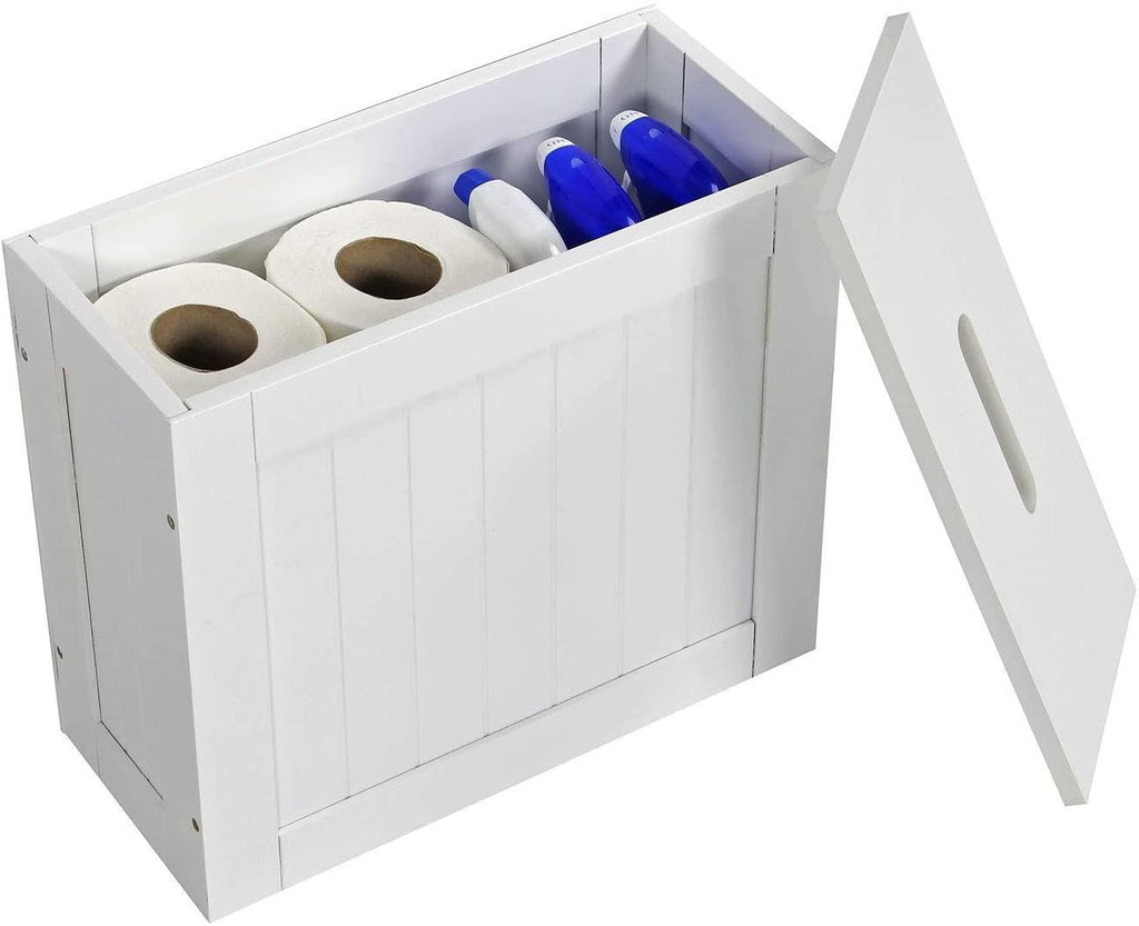 White Slimline Shaker Unit Multi purpose Bathroom Toilet Roll Storage Tidy Box