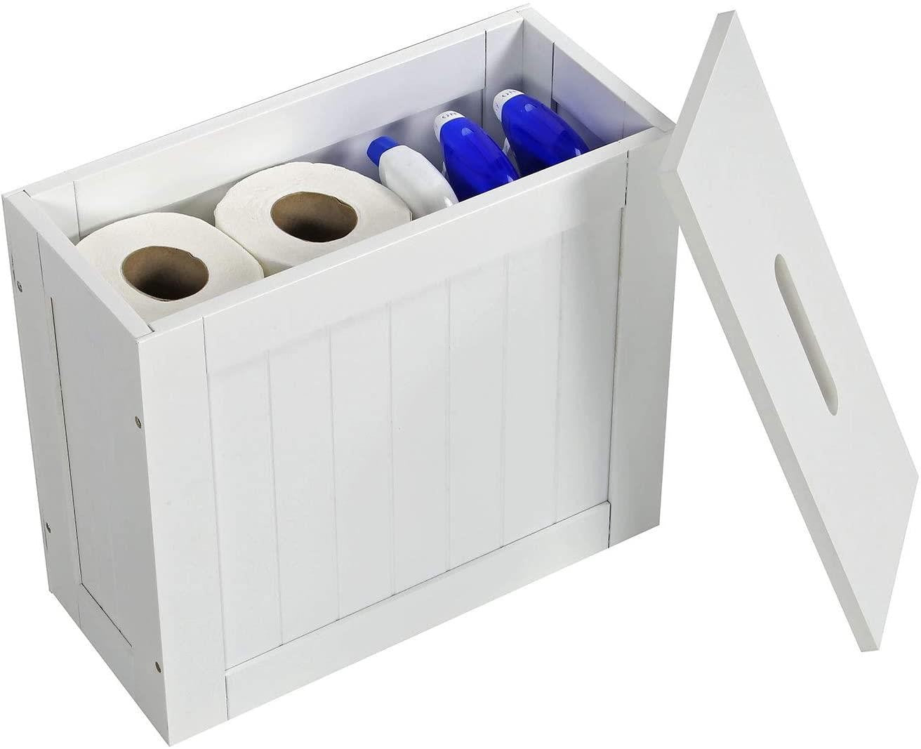White Slimline Shaker Unit Multi purpose Bathroom Toilet Roll Storage Tidy Box