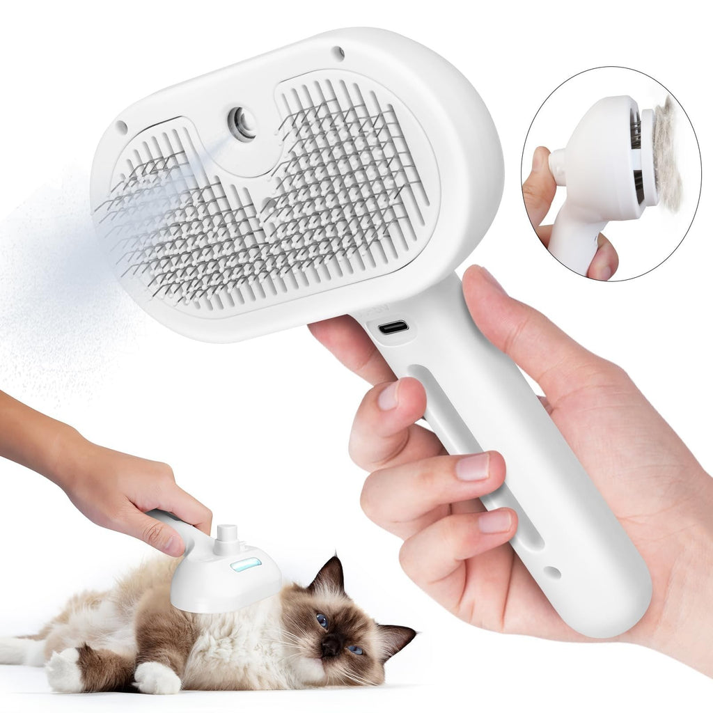Cat Steam Brush , Electric Pet Comb with Spray, Massage & Hair Removal