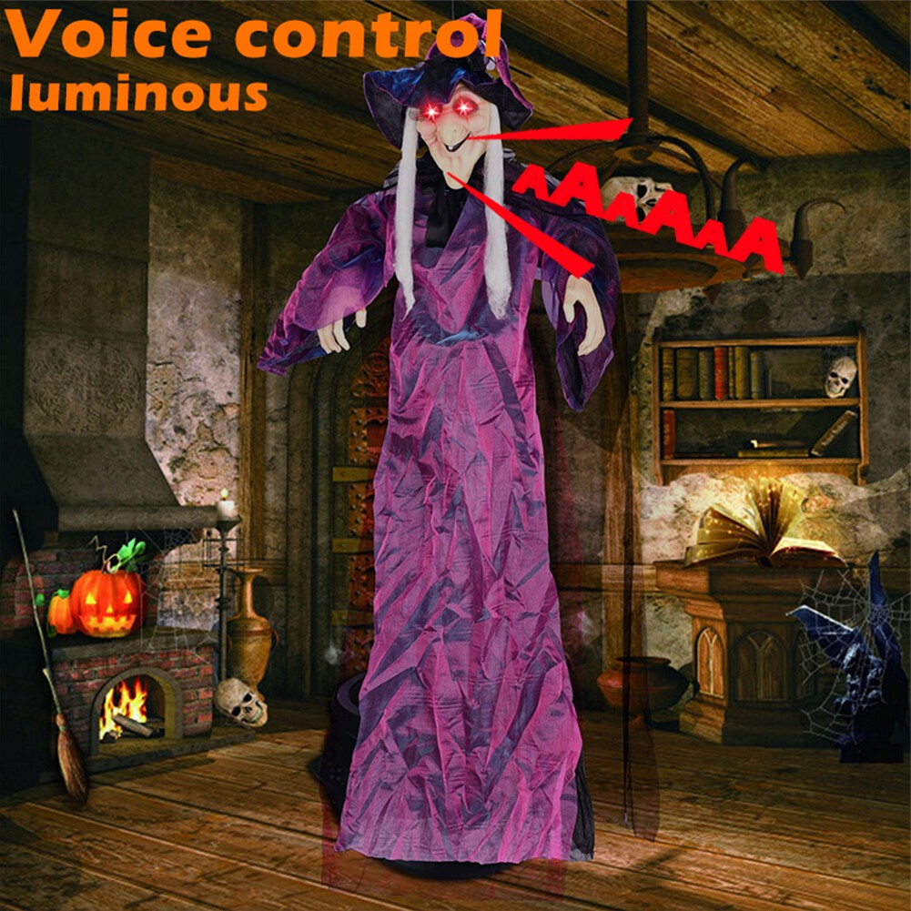 Life Size Witch with LED Eyes and Spooky Sounds Battery Powered for Garden Yard
