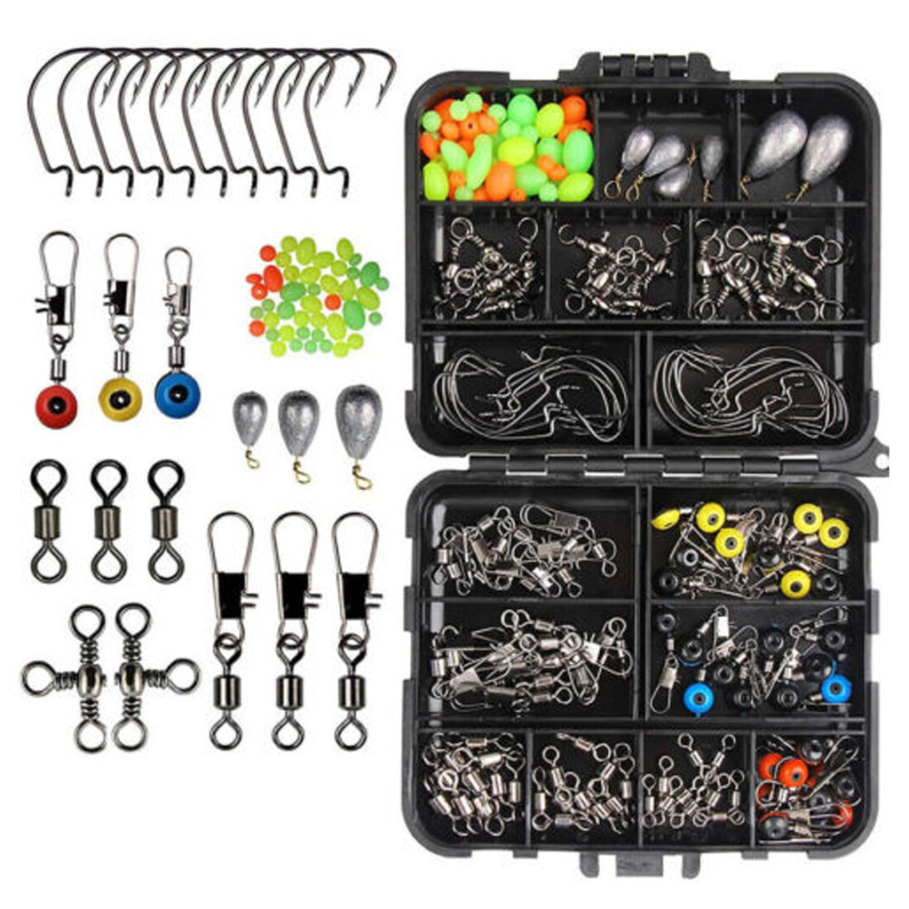 160* Sea Fishing Accessories Kit Set Jig-Hooks Swivels Clamp With Tackle Box