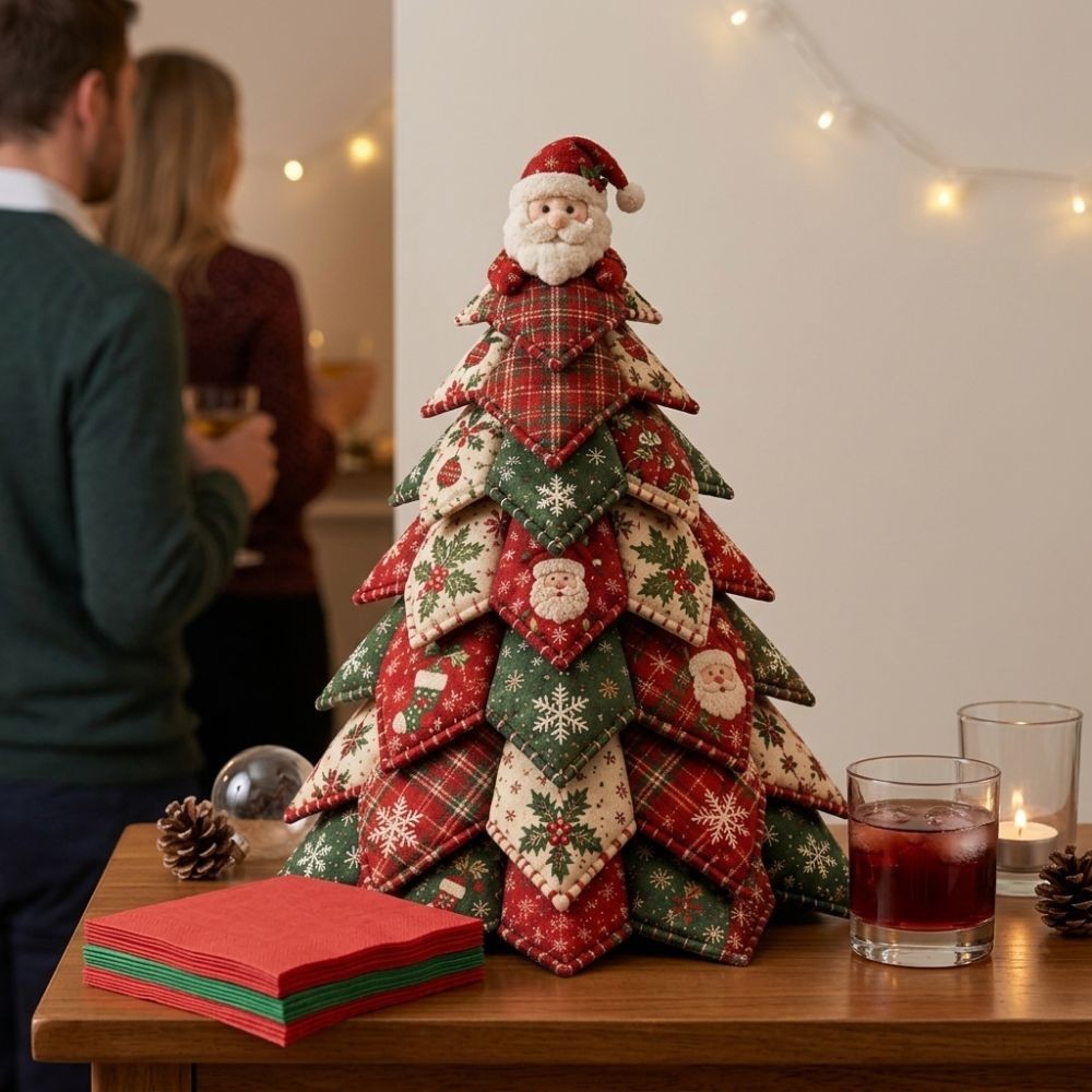 DIY Quilted Christmas Tree Kit Vintage Style Handcraft Fabric Patchwork Tree
