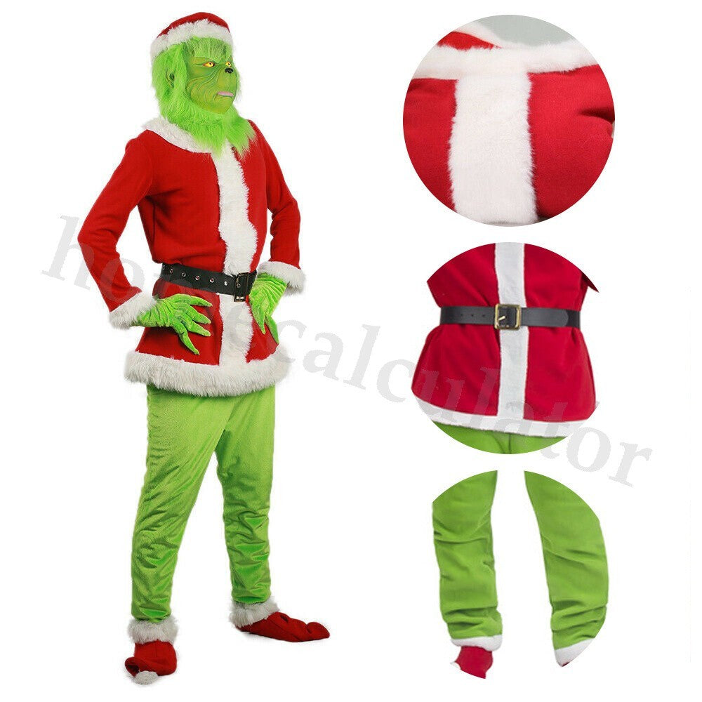 Adult Costume The Grinch Mens Christmas Santa Xmas Cosplay Fancy Outfit Set UK