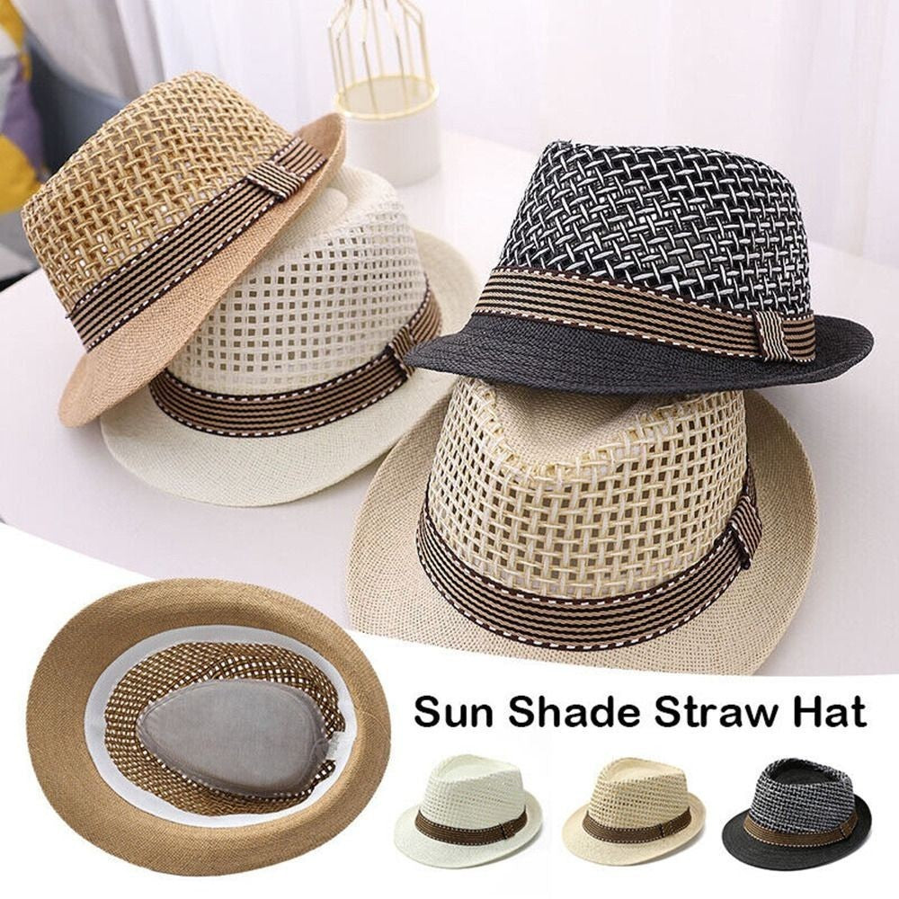 Summer Straw Fedora Hat Trilby Cuban Sun Cap Panama Short Brim Floral Hat New