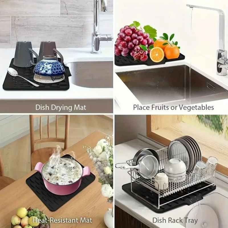 Silicone Drying Mat Sink Protector Dish Draining Mat Non-Slip Rubber Kitchen Pad