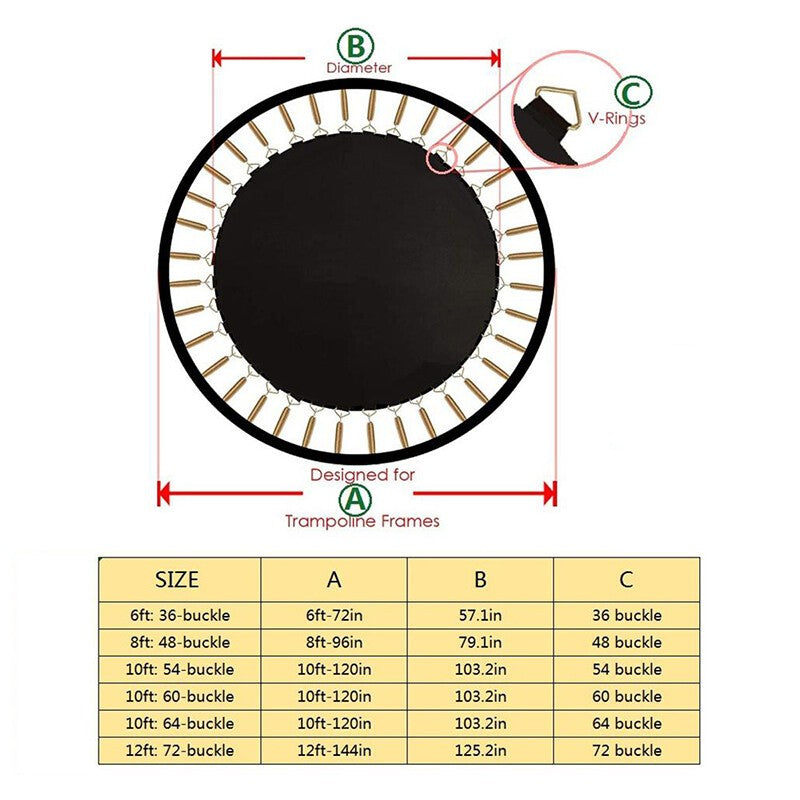 UK Premium Trampoline Replacement Jumping Mat Pad for 6ft 8ft 10ft 12ft Frame