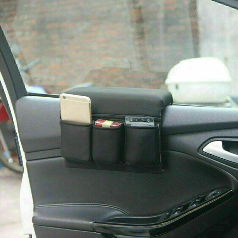 Car Window Armrest Hanging Bag Storage Box Pocket Organizer Phone Holder Black -