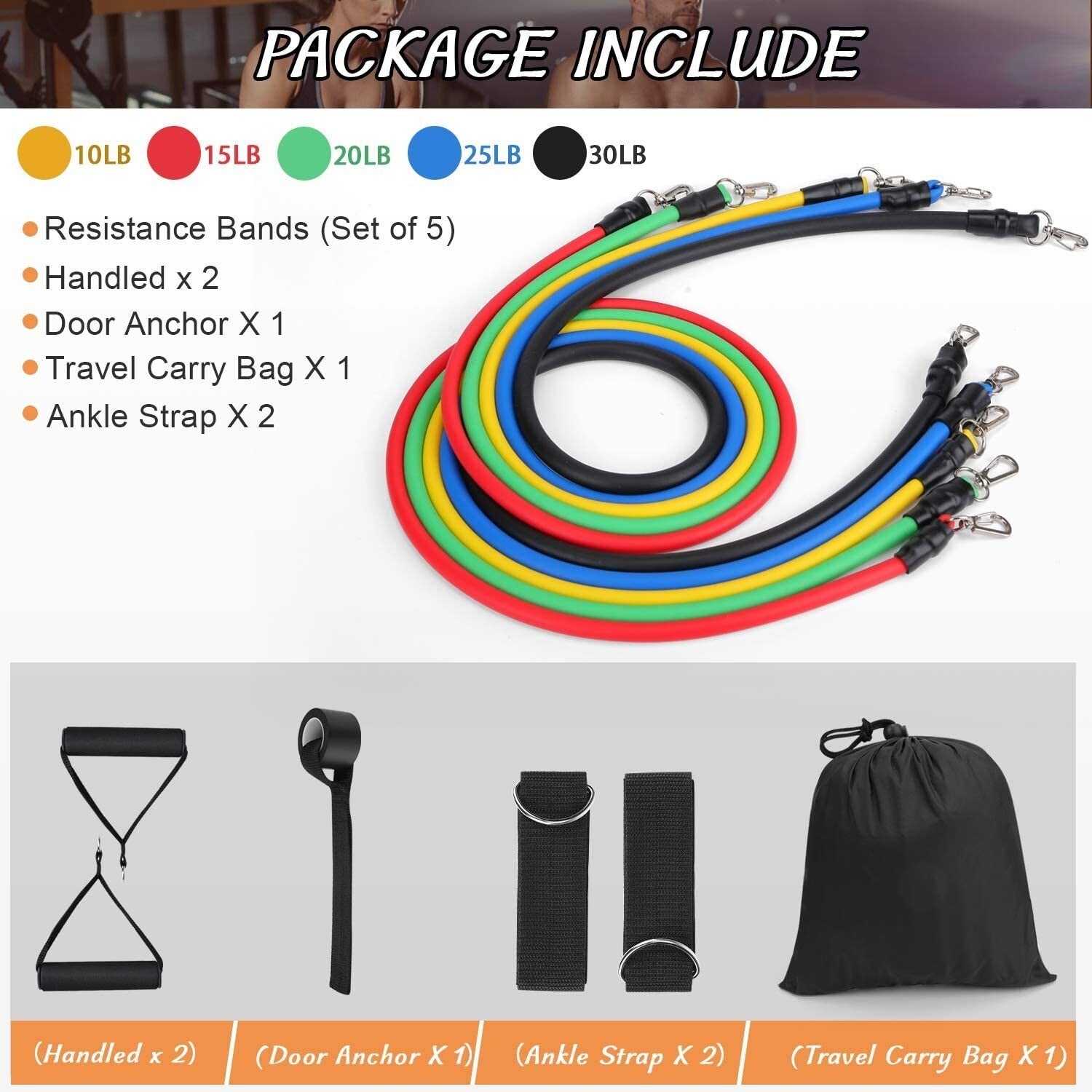 11PCS Set Resistance Bands Workout Exercise Crossfit Fitness Yoga Training Tubes
