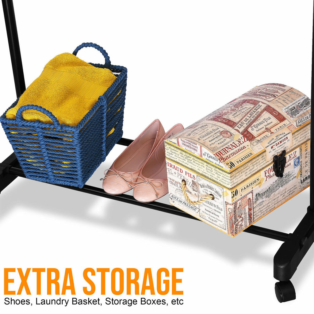 Double Clothes Rail Storage Garment Shelf Adjustable Hanging Display Stand Rack