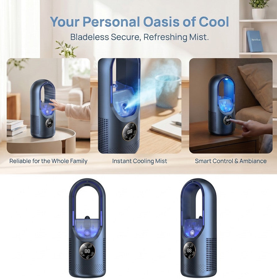 Portable Air 6 Speed Silent Timer Air Conditioner Cooler Leafless Electric Fan